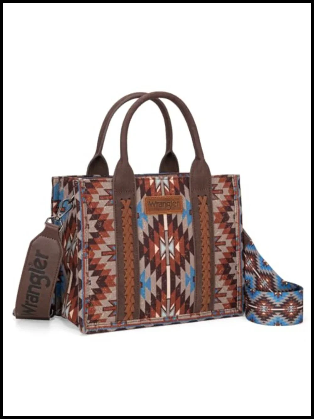Western Aztec Tote Bag with Leather Handles and Guitar Strap